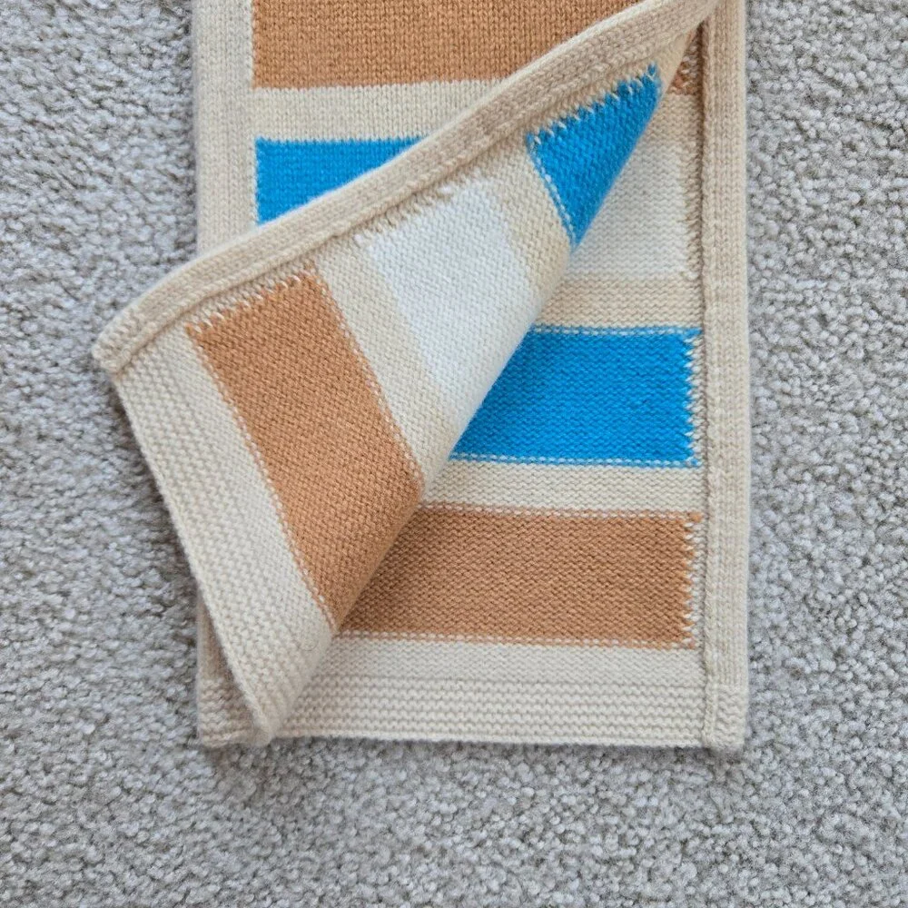 NWOT GAP 100% Lambswool Striped Scarf Tan Blue White